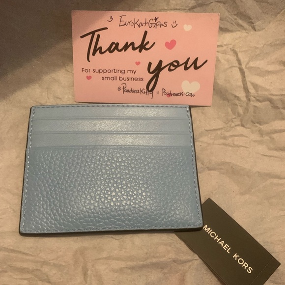 MK Michael Kors Card case Leather Light Blue 6 card slots NEW NWT - Picture 11 of 12